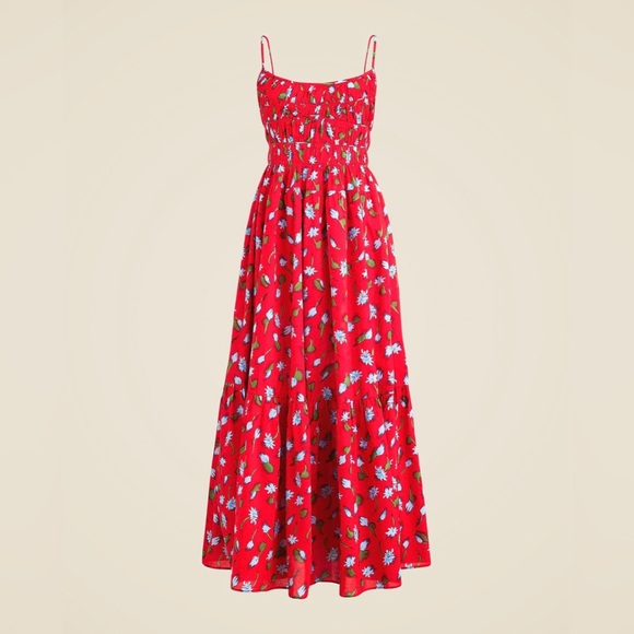 J. Crew Dresses & Skirts - J. Crew Women’s Tiered Dress in Brushed Daisy Print Red Size L NWT